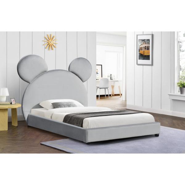 Quality Bear Shape Upholstered Platform Children Bed Frame Light Grey Velvet for sale