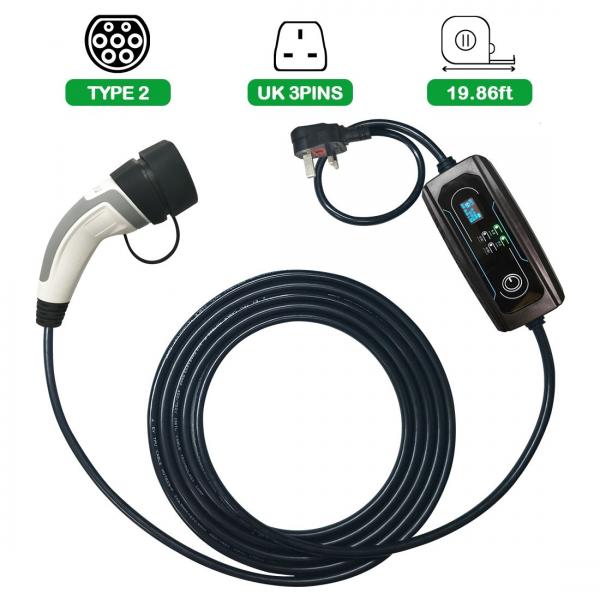 Quality Type2 8-16A 1P Portable Electric Vehicle Charger UK 3 PINS Outlet for sale