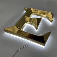 China Outdoor Store front Sign 3D Backlit Acrylic Gold mirror Metal Light Up Led Channel Alphabet Letter Sign factory