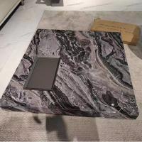 China Modern Luxury Tempered Art Glass With Marble Printing Glass Top For Dining Room Table factory