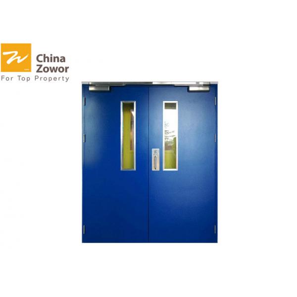 Quality BS/ UL Approved Blue Color Insulated Fire Door With Vision Panel For Commercial Buildings for sale