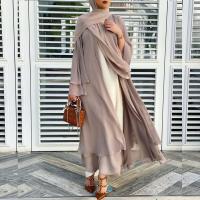 China Solid Color Cardigan Soft Elegant Big Size Muslim Long Skirt Chiffon Clothes factory