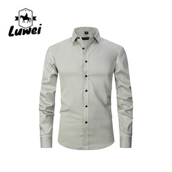 Quality Solid Color Men Shirts Apparel Business Casual Polyester Stand Collar Clothes for sale