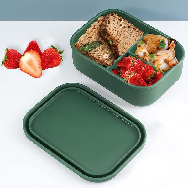 Quality Odorless Sandwich Silicone Lunch Box Multicolor Leakproof 4 Compartment for sale