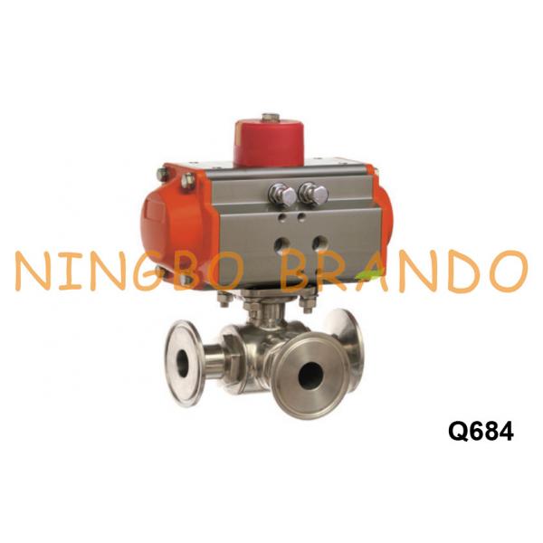 Quality L T Pattern 3 Way Tri Clamp Ball Valve With Pneumatic Actuator for sale