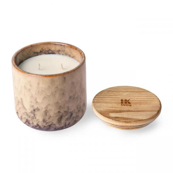 Quality Vintage Fancy Ceramic Candle Containers With Wooden Lids Cylinder Shape for sale
