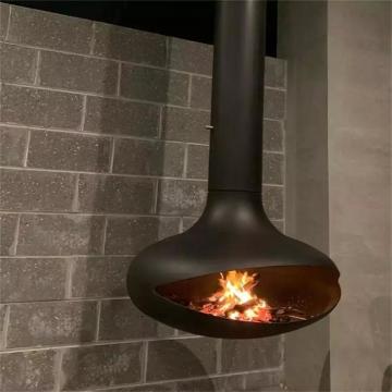 Quality 800mm Hanging Roof Mounted Suspended Wood Fireplace For Indoor Decorative for sale