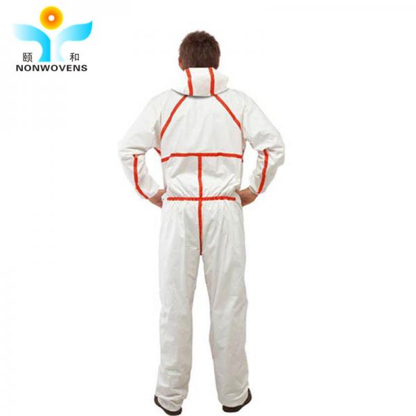 Quality 55gsm PP SMS Non Woven Protective Coverall Hooded Disposable Protective Suit For for sale