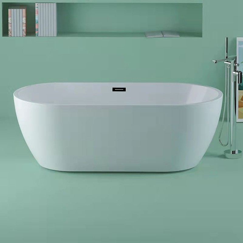 China Durable Acrylic Free Standing Oval Bathtub With Center Drain Placement Soaking Bath factory