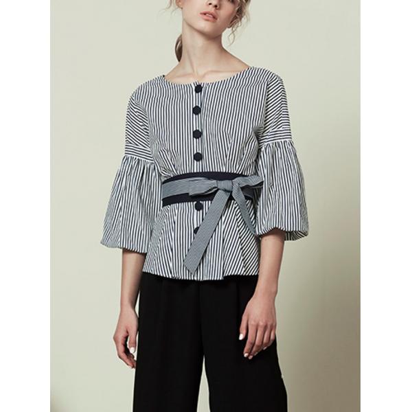 Quality Fashion Womans Big Sleeve Blouse With Stripe for sale