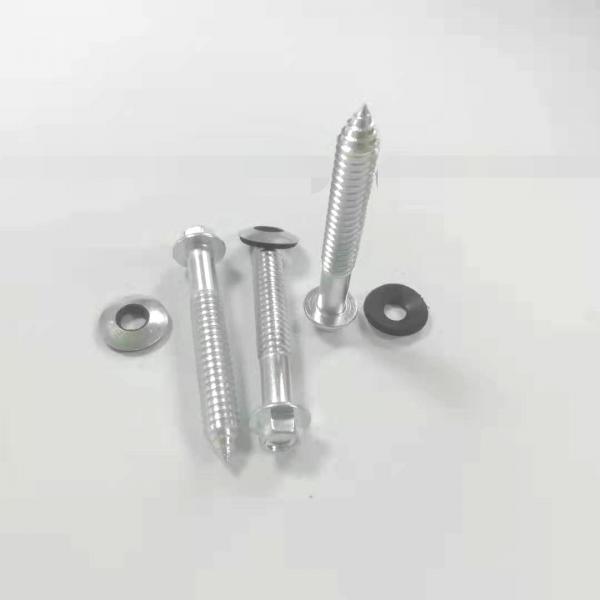 Self-tapping screws with outer hexagonal flange and compound rubber gasket for carbon steel structure building
