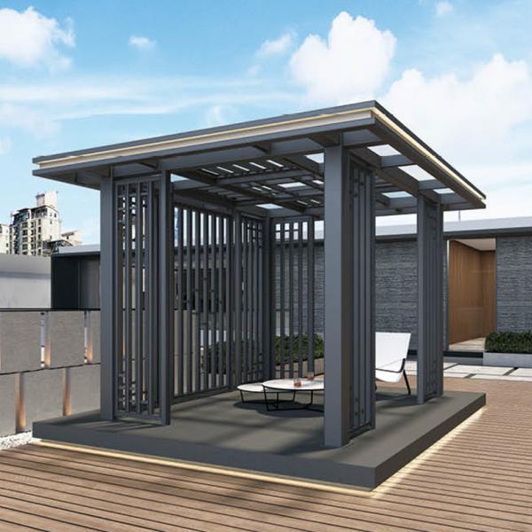 Quality 4x4m Chinese Style Gazebo Outdoor Courtyard Flat Roof Aluminum Pavilion for sale