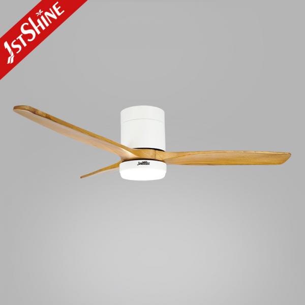 Quality 3 Natural Wooden Blades Flush Mount Smart Tuya Ceiling Fan With Led Light for sale