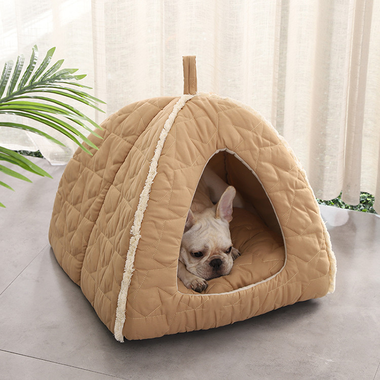 China Plush Pet Tent With Zipper Detachable Mat Dog Bed With Non Slip Bottom Igloo Cat House Kennel factory