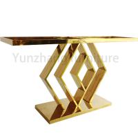 China Rhombus Base Golden Marble Tabletop Dining Tables Living Room Furniture factory