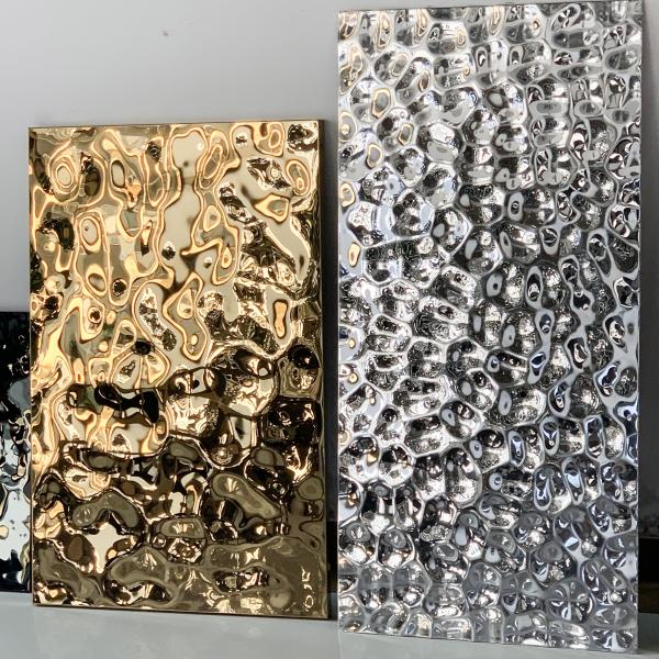 Quality 316 Water Ripple Sheet 4x8 3d Design Panel Gold Mirror Stainless Steel Plate for sale