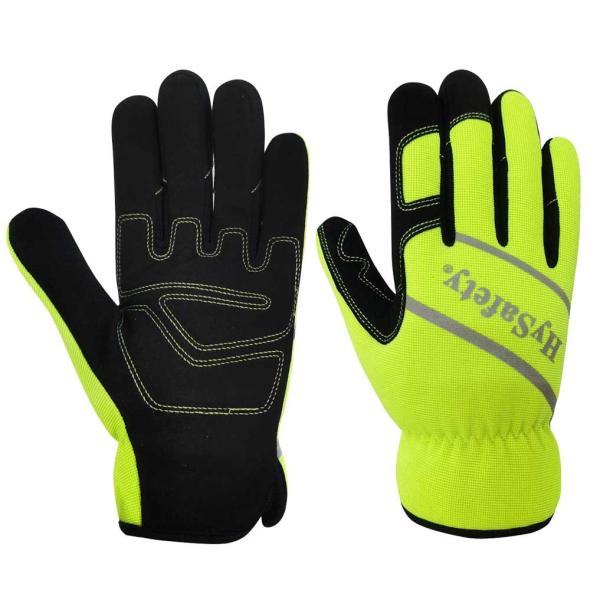 Quality Hi Visibility Green Mechanics Wear Gloves With Reflective Printing for sale