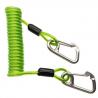 China Plastic TPU Coiled Tool Lanyard Double Stainless Steel Carabiner Hooks Green Color factory