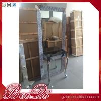 China Dressing table with light mirror used beauty salon furniture gold frame hair salon station mirror for sale