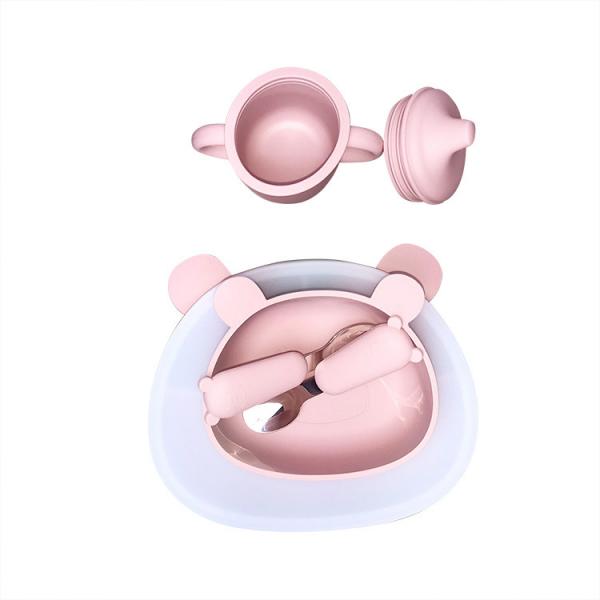 Quality Bear Shape Silicone Baby Feeding Set 6Pcs BPA Free Suction Bowl With Lid for sale