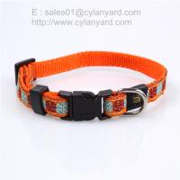 China Woven label applied ribbon dog collar, double layered polyester pet collar factory