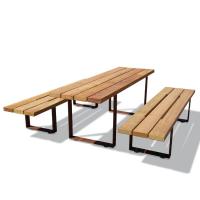 China Outdoor Furniture Metal Wood Table Bench sets with Customized Material/color/ size Outdoor Dining Table Set for sale