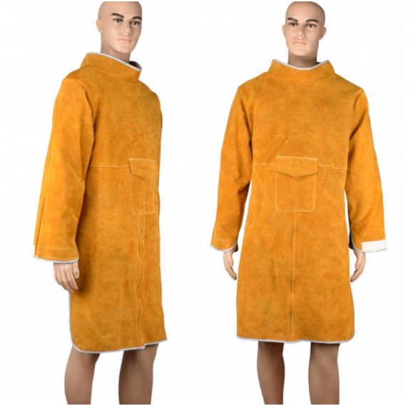 Quality Durable Cow Leather Welding Clothes Long Coat Apron Protection Clothes PPE Safety Wear for sale