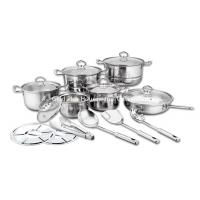 China 18pcs Cookware sets high-temperature firing China style stain with glass lid soup pot & frying pan & steamer factory