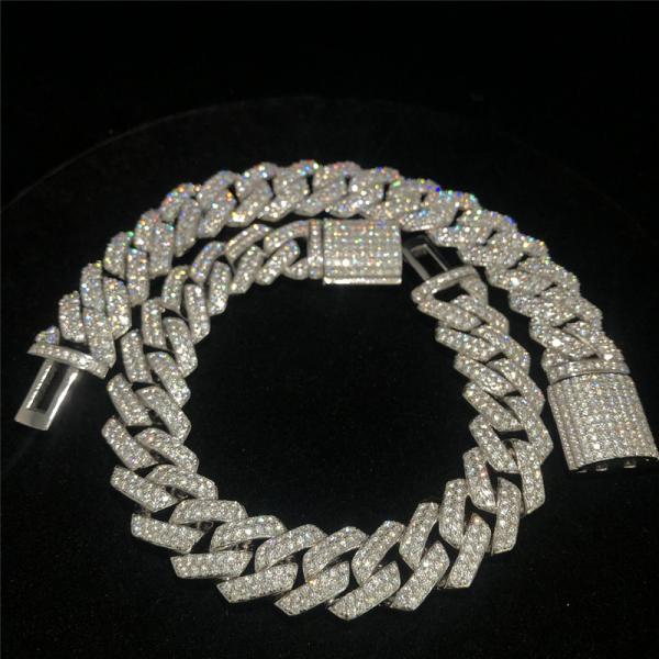 Quality 2Raw Moissanite Cuban Chain Bracelet 24inch 14mm Cuban Link For Birthday Party for sale