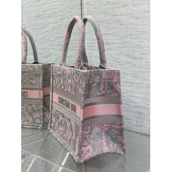 Quality Small Christian Dior Booktote Pink And Gray Toile De Jouy Sauvage Embroidery for sale