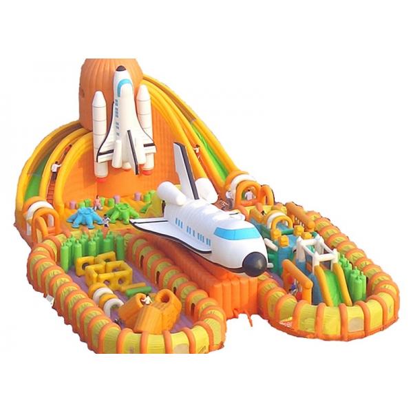 Quality Orange Space Shuttle Inflatable Obstacle Course Sports Games 30m Long Interactive for sale