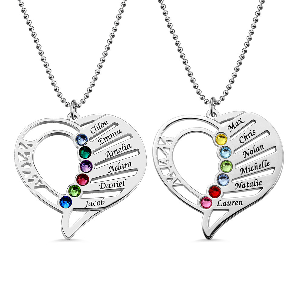 China S925 Sterling Silver Love Personalized Custom Name Letter Mother'S Birthstones Day Engraved Heart Love Memory Necklace factory