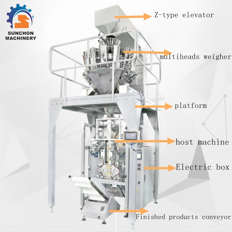 China SUN -520 Stainless Steel Multiheads Weigher Weighing Popcorn Noodle Snack Food Puffy Food factory