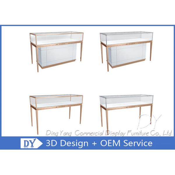Quality Matte White Wooden Glass Display Cases For Jewelry And Watch Store for sale