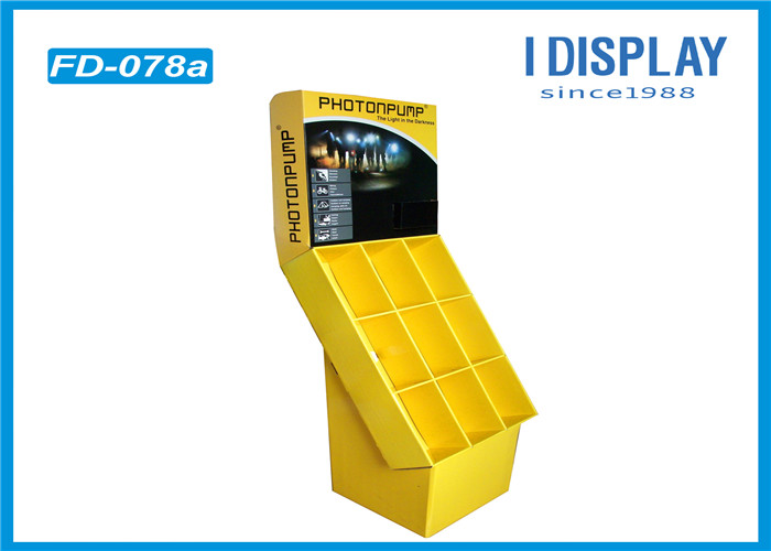 China Yellow Custom Cardboard Floor Displays Classic Matte PP For Flashlight factory