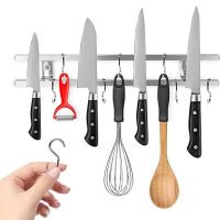 China 18 Inch Square Tubes Stainless Steel Magnetic Knife Strip with 6 Hooks for Kitchen Utensil Holder Tool Organizer factory
