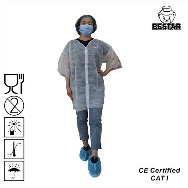 Quality FDA Anti Dust Disposable White Lab Coats SPP Jacket With Elastic Cuff for sale