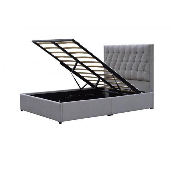 Quality Upholstery Gas Lift Storage Bed Frame High Headboard Tufted Crystal Buttons for sale