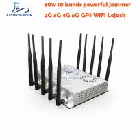 China GSM DCS 50w Desktop Signal Jammer 2 Cooling Fans 10 Antennas for sale