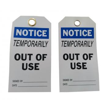 Quality Temporarily Out Of Service Tag 5 3/4 * 3" Vinyl Notice Tag With White / Black for sale