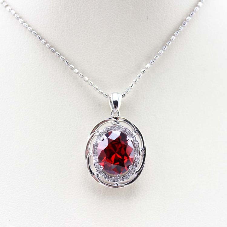China Women Fashion  Oval Garnet Cubic Zirconia Pendant   925 Sterling Silver Jewelry (P21) for sale