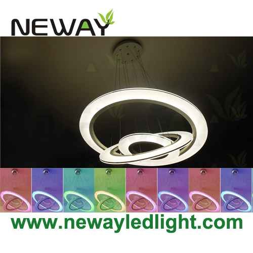 China Modern LED Ring Light Arcylic Circle LED Pendant Suspension Lights Hot 3 Rings Crystal Led Chandelier for High Ceiling for sale