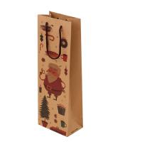 China Custom Printed Brown Kraft Paper Wine Gift Bags With Cotton Handles Bulk for sale