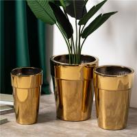 China Hot Sale Indoor Outdoor Decoration Cylinder Plant Pots Handmade Gold Tall Large Size Ceramic Flower Pots For Home Decor factory