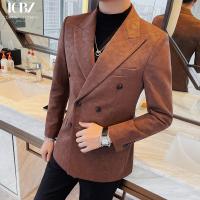 China Men's Suede Suit Jacket Business Casual Style Slim Fit Blazer for Men Leather Material factory