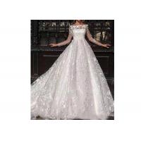 China Flower Lace Long Tail Wedding Dress / Elegant Satin Wedding Gowns factory