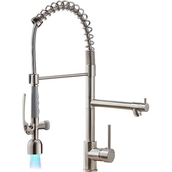 Quality Commercial Gooseneck Farmhouse Sink Faucet Brushed Nickel With LED Light for sale