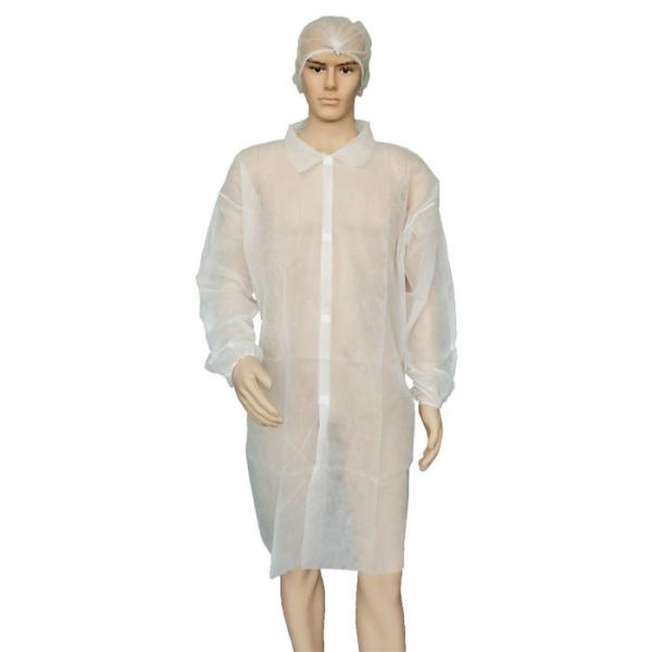 Quality CE Certified Non Woven Visitor Coat Disposable With Velcro Long Sleeves for sale