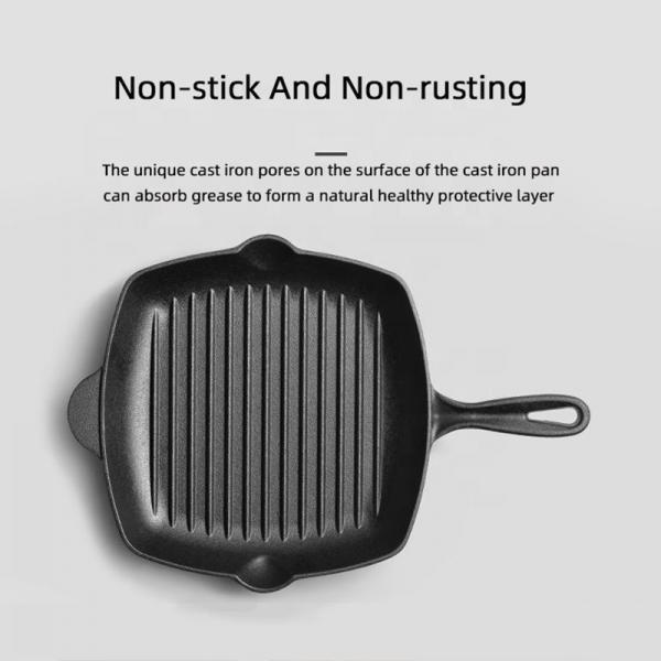 Quality Kitchen Cooking Grill Steak Non Stick Cast Iron With Wooden Handle for sale