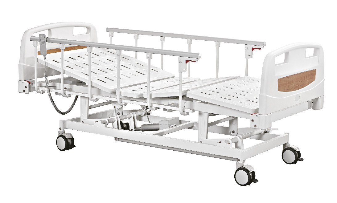 China Three Functions Electric Nursing Bed With Central Locking White Metal factory
